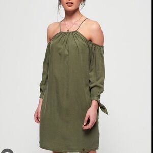 SUPER DRY EDEN COLD SHOULDER DRESS 👗 SIZE S OLIVE
